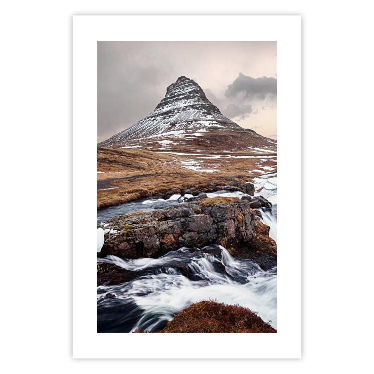 Poster Kirkjufell - winter landscape of a mountain and a stream against the sky 130383 additionalImage 17