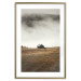 Poster Mountain Retreat - field landscape with a small cottage against white clouds 131783 additionalThumb 14