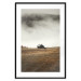 Poster Mountain Retreat - field landscape with a small cottage against white clouds 131783 additionalThumb 15
