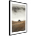 Poster Mountain Retreat - field landscape with a small cottage against white clouds 131783 additionalThumb 6