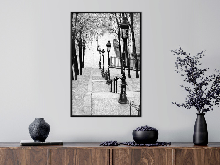 Poster Montmartre - black and white street landscape in the city with many lamps 132283 additionalImage 6