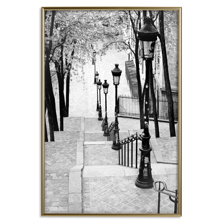 Poster Montmartre - black and white street landscape in the city with many lamps 132283 additionalImage 16