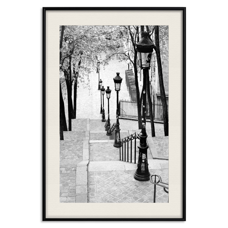 Poster Montmartre - black and white street landscape in the city with many lamps 132283 additionalImage 24