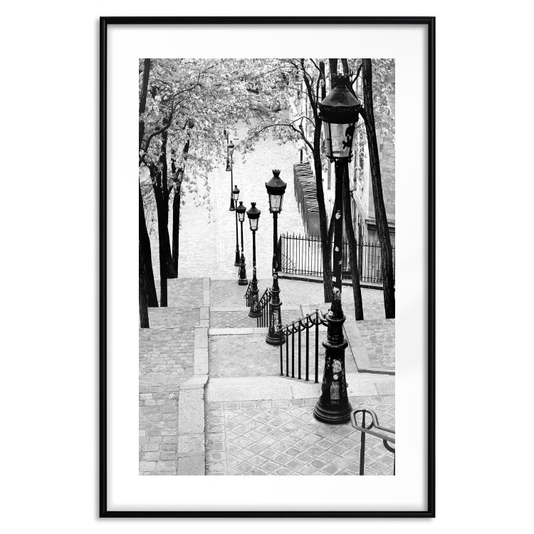Poster Montmartre - black and white street landscape in the city with many lamps 132283 additionalImage 20
