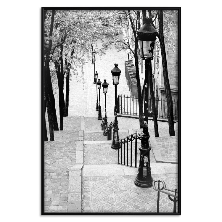 Poster Montmartre - black and white street landscape in the city with many lamps 132283 additionalImage 18