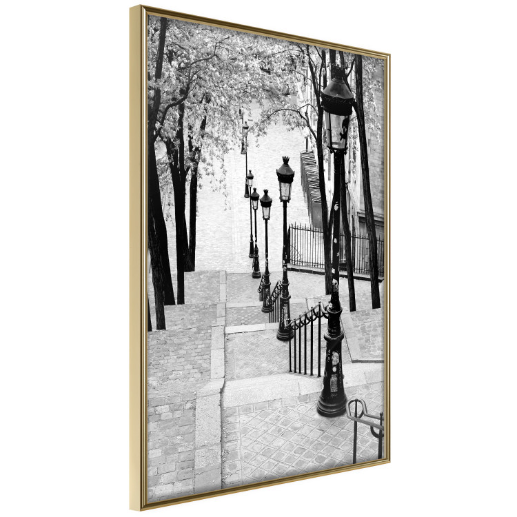 Poster Montmartre - black and white street landscape in the city with many lamps 132283 additionalImage 12