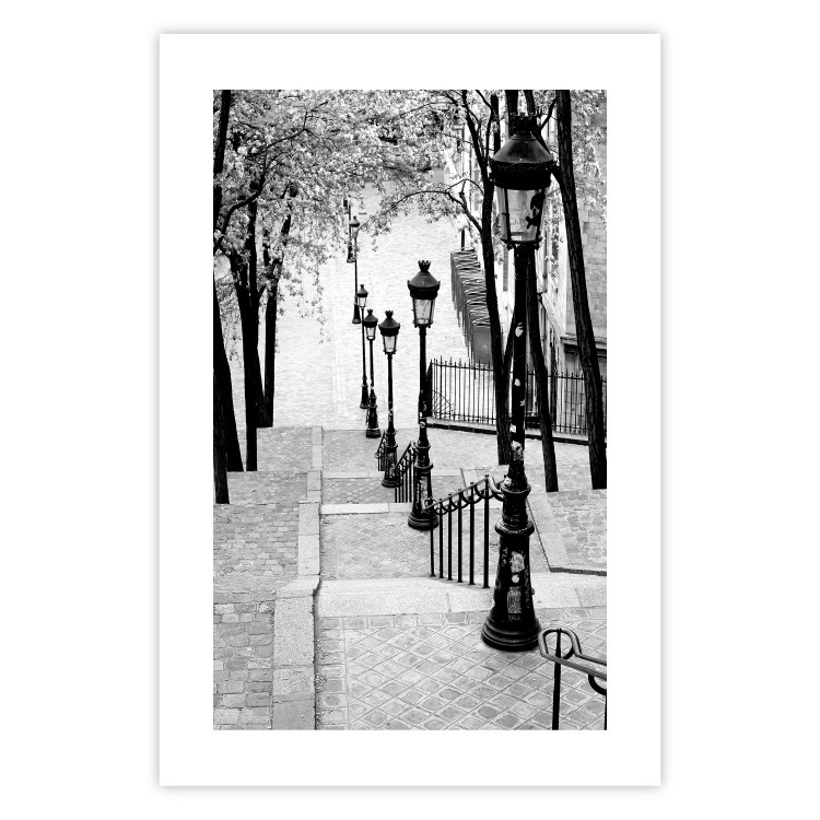 Poster Montmartre - black and white street landscape in the city with many lamps 132283 additionalImage 18