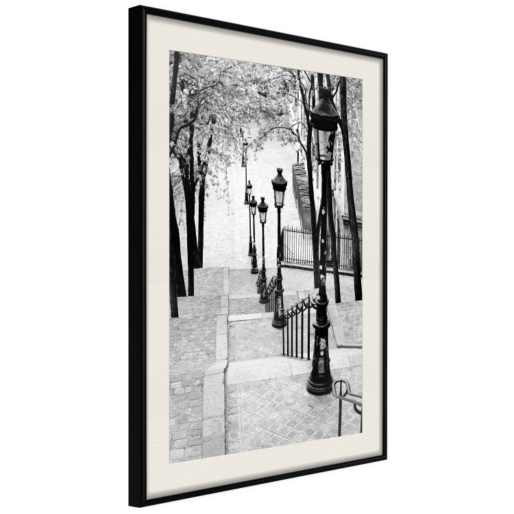 Poster Montmartre - black and white street landscape in the city with many lamps 132283 additionalImage 2