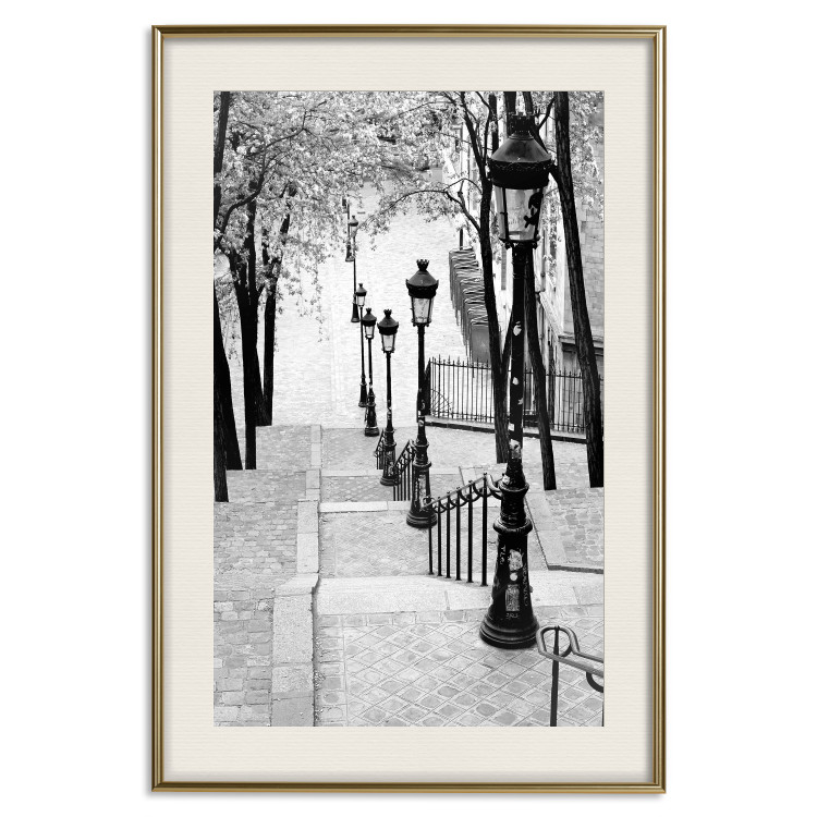 Poster Montmartre - black and white street landscape in the city with many lamps 132283 additionalImage 23