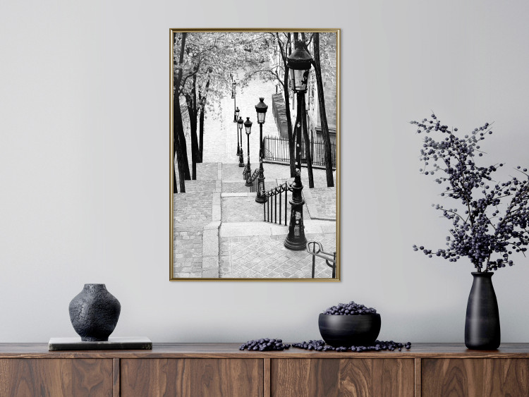 Poster Montmartre - black and white street landscape in the city with many lamps 132283 additionalImage 7