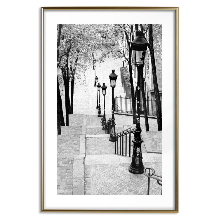 Poster Montmartre - black and white street landscape in the city with many lamps 132283 additionalImage 19