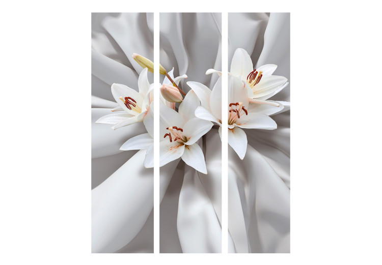 Room Divider Sensual Lilies (3-piece) - illusion in white flowers on a velvety background 132683 additionalImage 3