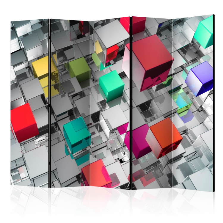 Folding Screen Metal Colors II (5-piece) - abstraction with colorful architecture 132783