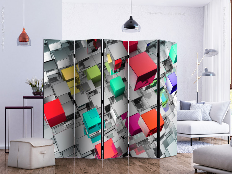 Folding Screen Metal Colors II (5-piece) - abstraction with colorful architecture 132783 additionalImage 2