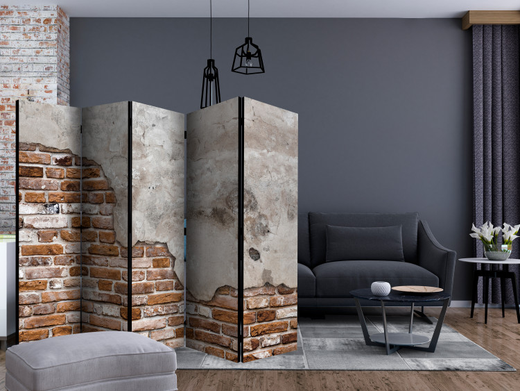Folding Screen Industrial Duet II (5-piece) - wall of red brick and concrete 132883 additionalImage 4
