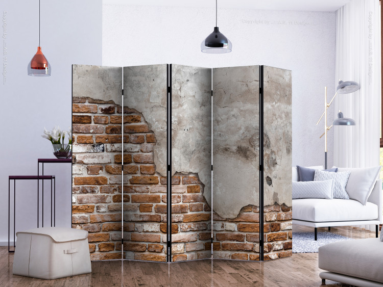 Folding Screen Industrial Duet II (5-piece) - wall of red brick and concrete 132883 additionalImage 2