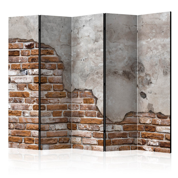 Folding Screen Industrial Duet II (5-piece) - wall of red brick and concrete 132883