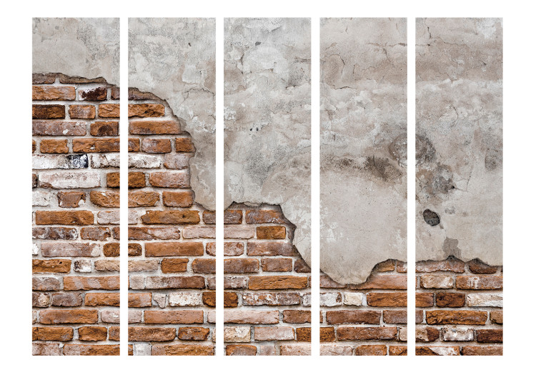 Folding Screen Industrial Duet II (5-piece) - wall of red brick and concrete 132883 additionalImage 3