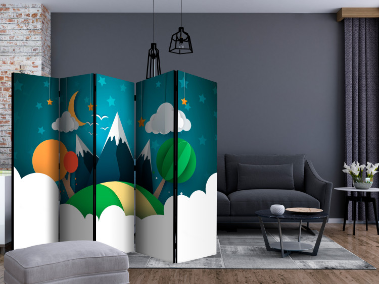 Room Divider Screen Little Traveler II (5-piece) - colorful mountain landscape against a starry backdrop 133083 additionalImage 4