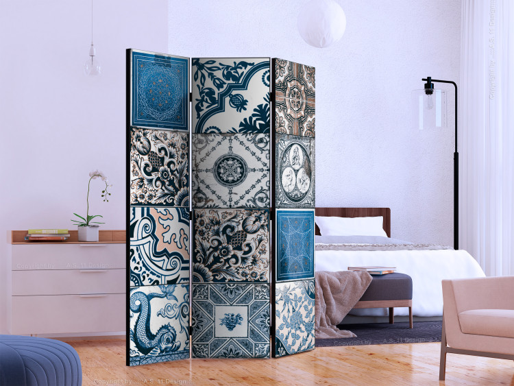 Room Divider Blue Arabesque (3-piece) - ethnic mosaic in retro ornaments 133183 additionalImage 2