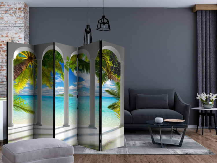 Folding Screen Sea Beyond Columns II (5-piece) - architecture and palm trees in the background 133483 additionalImage 4