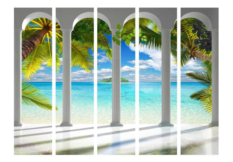 Folding Screen Sea Beyond Columns II (5-piece) - architecture and palm trees in the background 133483 additionalImage 3