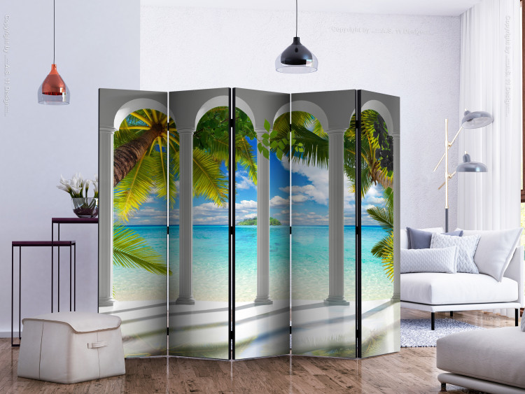 Folding Screen Sea Beyond Columns II (5-piece) - architecture and palm trees in the background 133483 additionalImage 2