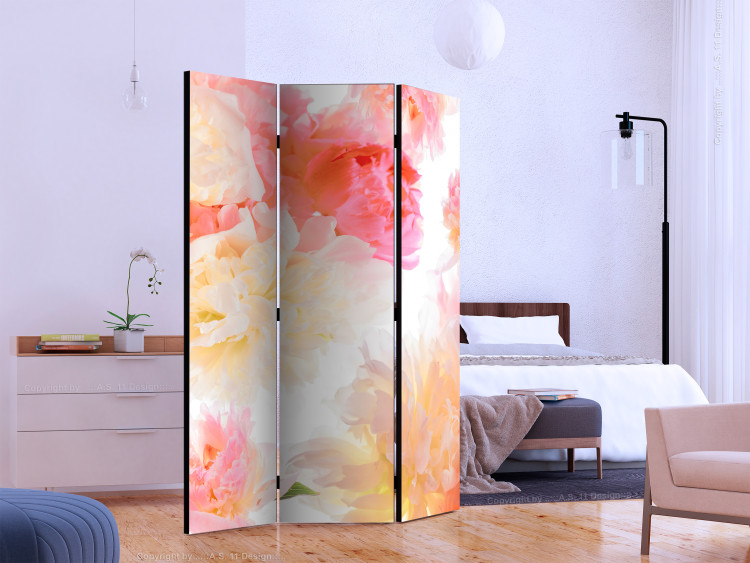 Room Divider Screen Pastel Peonies - bouquet of pink and yellow flowers on a white background 133783 additionalImage 2