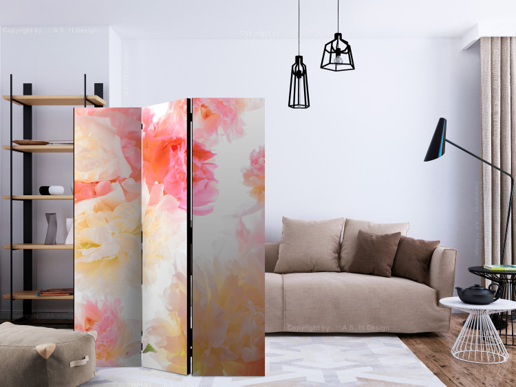 Room Divider Screen Pastel Peonies - bouquet of pink and yellow flowers on a white background 133783 additionalImage 4