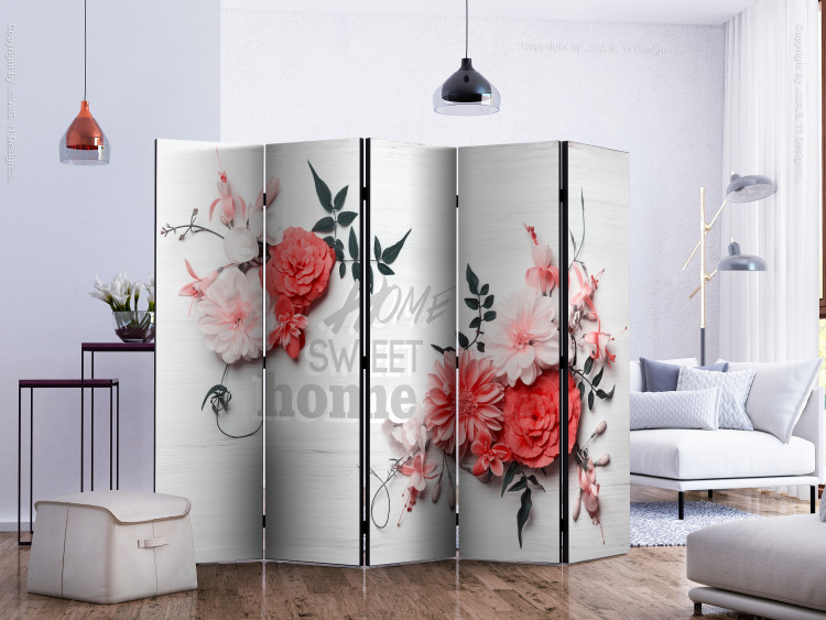 Room Separator Romantic Home II - whimsical pink flower motifs on a white background with text 133883 additionalImage 2