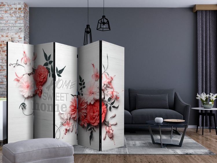 Room Separator Romantic Home II - whimsical pink flower motifs on a white background with text 133883 additionalImage 4