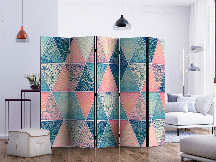 Room Divider Triangular Ornaments II (5-piece) - colorful oriental composition 134283 additionalImage 2