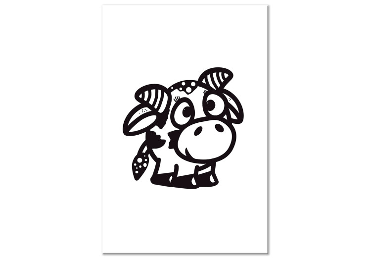 Canvas Art Print Little heifer - image of a young, happy cow, black and white 135183