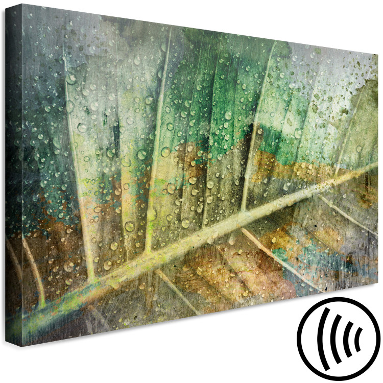 Canvas Art Print Rain drops on a leaf - Botanical theme in green color 135783 additionalImage 6