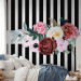 Photo Wallpaper Good pass - motif of pink flowers on a background of black and white stripes 143383 additionalThumb 2