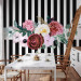 Photo Wallpaper Good pass - motif of pink flowers on a background of black and white stripes 143383 additionalThumb 6