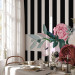 Photo Wallpaper Good pass - motif of pink flowers on a background of black and white stripes 143383 additionalThumb 4