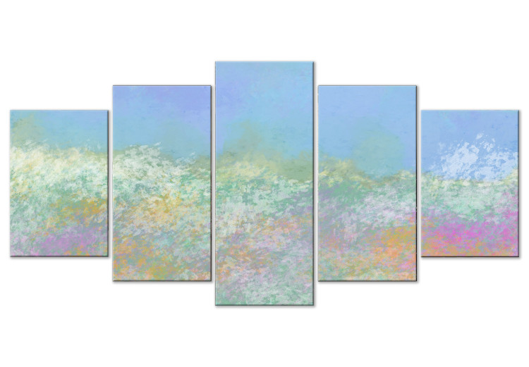 Canvas Meadow in Summertime (5-piece) Wide - abstraction in colorful flowers 143683