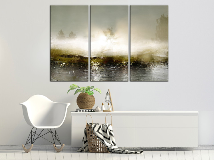 Canvas Art Print Trees by the River (3-piece) - sunny abstraction in cool tones 144583 additionalImage 3