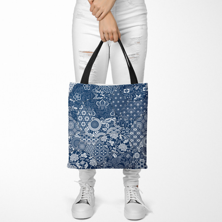 Shopping Bag Floral mosaic - composition in shades of blue and white 147583 additionalImage 2