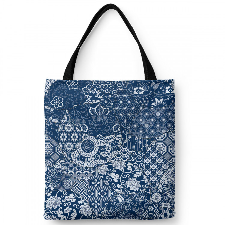 Shopping Bag Floral mosaic - composition in shades of blue and white 147583