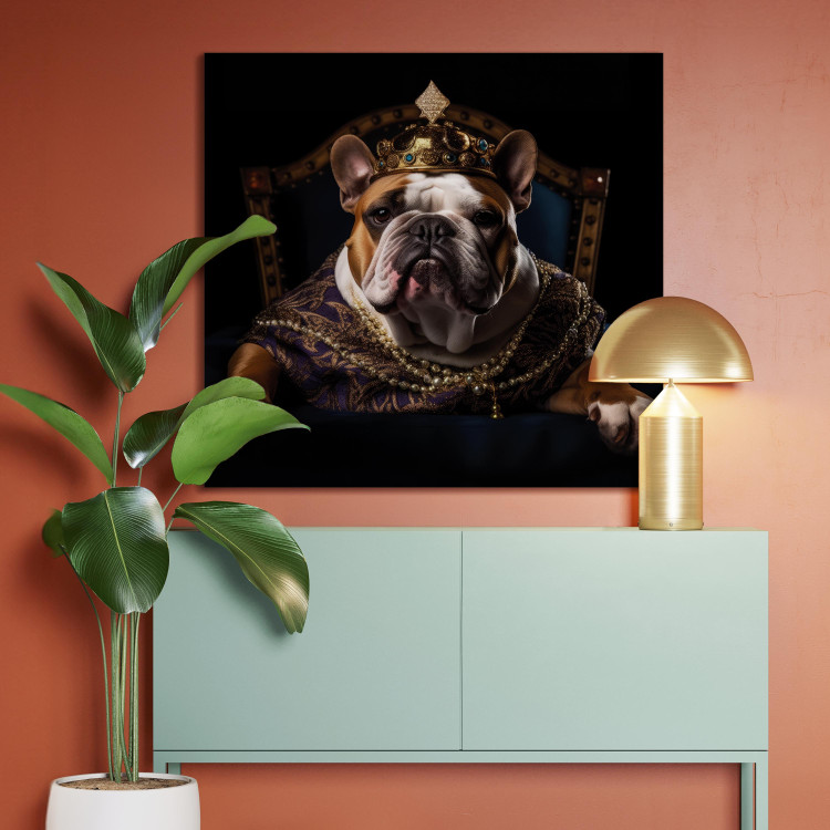 Canvas Print AI Dog English Bulldog - Animal Fantasy Portrait Wearing a Crown - Square 150183 additionalImage 3
