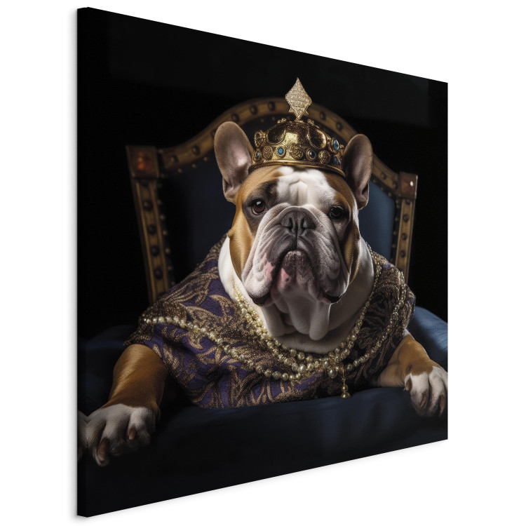 Canvas Print AI Dog English Bulldog - Animal Fantasy Portrait Wearing a Crown - Square 150183 additionalImage 2