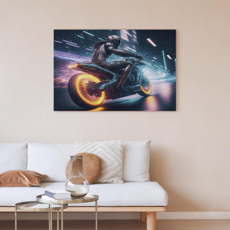 Large canvas print Speed of Light - Motorcyclist During Night City Race [Large Format] 150883 additionalImage 3