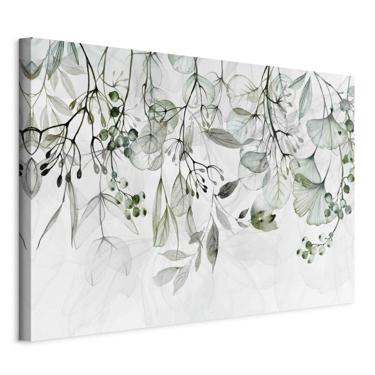 Large canvas print Watercolor Vegetation - Green Leaves and Flowers on a White Background [Large Format] 151483 additionalImage 2