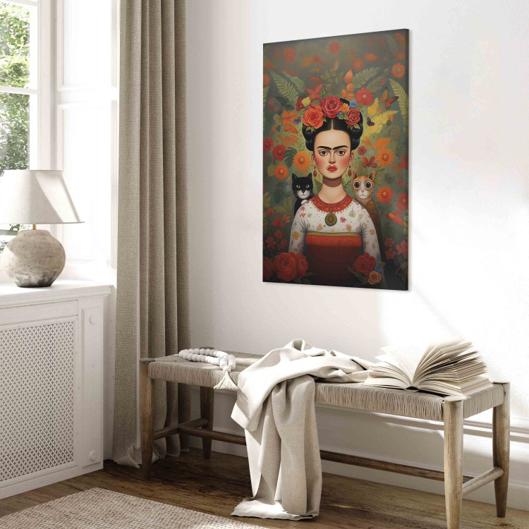 Canvas Cartoon Frida - A Colorful Portrait of the Artist With Two Cats 152283 additionalImage 11