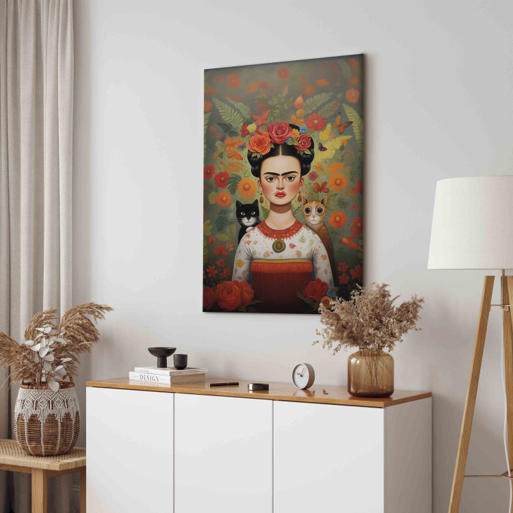 Canvas Cartoon Frida - A Colorful Portrait of the Artist With Two Cats 152283 additionalImage 4