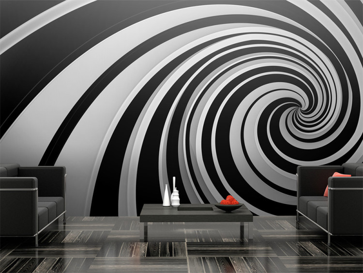 Photo Wallpaper 3D Illusion - black and white abstract vortex creating an illusion of space 59783