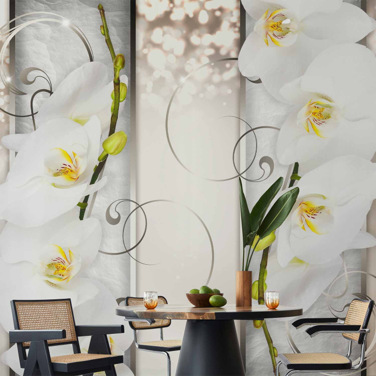 Wall Mural Elegant Flowers - Abstraction with White Orchids on a Patterned Background 60183 additionalImage 6