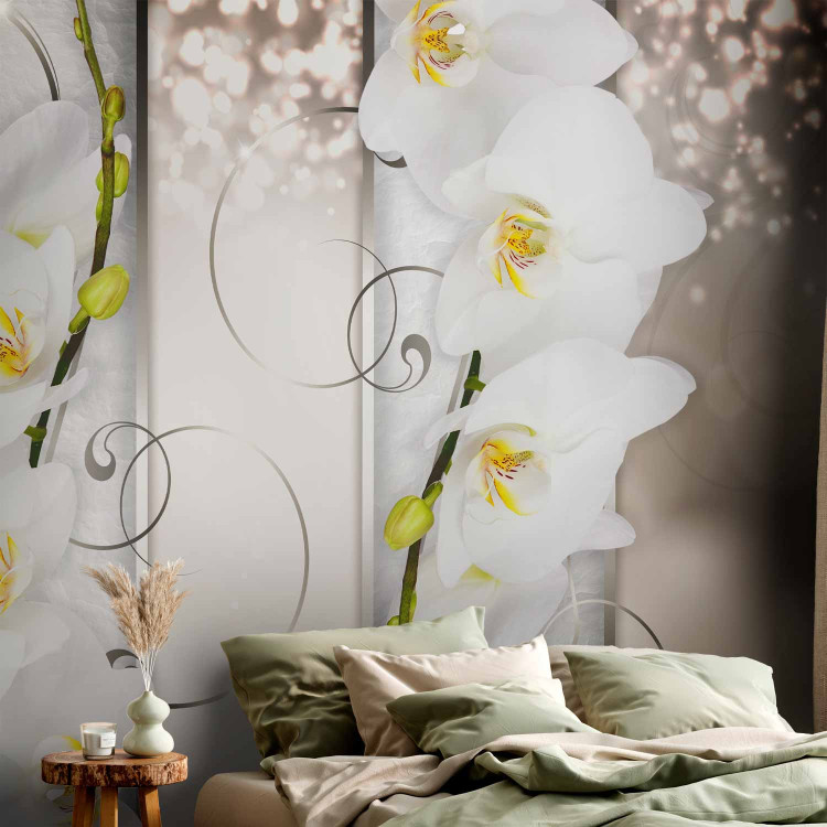 Wall Mural Elegant Flowers - Abstraction with White Orchids on a Patterned Background 60183 additionalImage 2